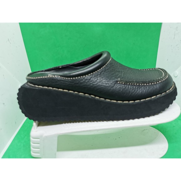 Vintage Y2K Arizona Jean Company 100% Black Leather Wedge Clogs Women's Siz 7.5M - Picture 5 of 16